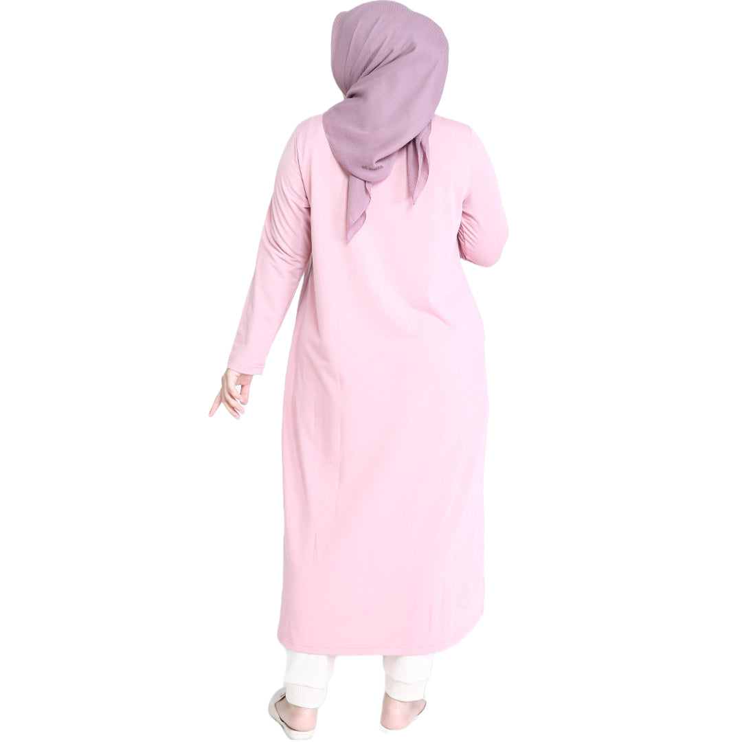 Elzatta Nursing Zippery Midi Dress Terry - Dusty Pink