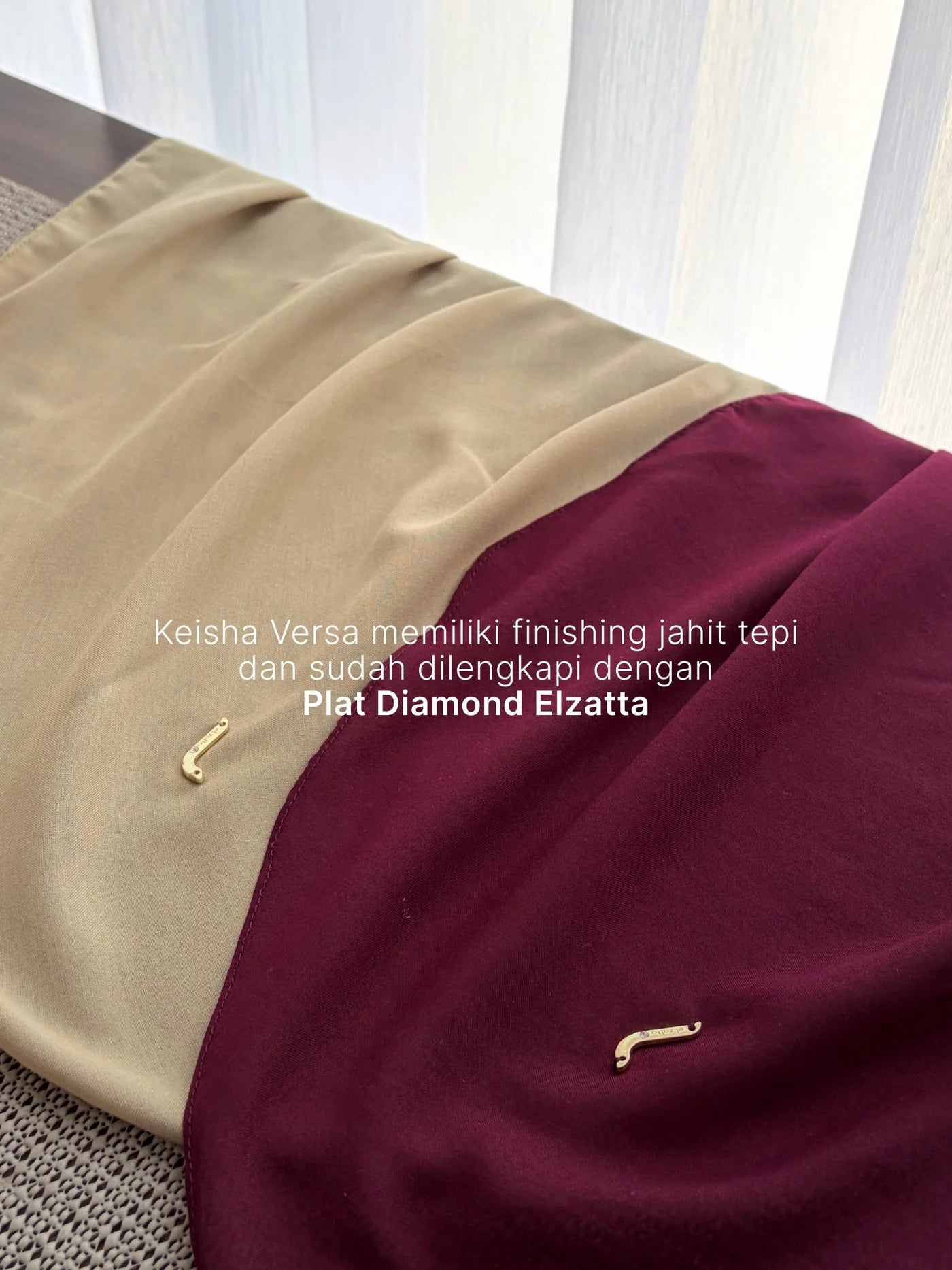 Finishing jahit tepi dan Plat Diamond Elzatta